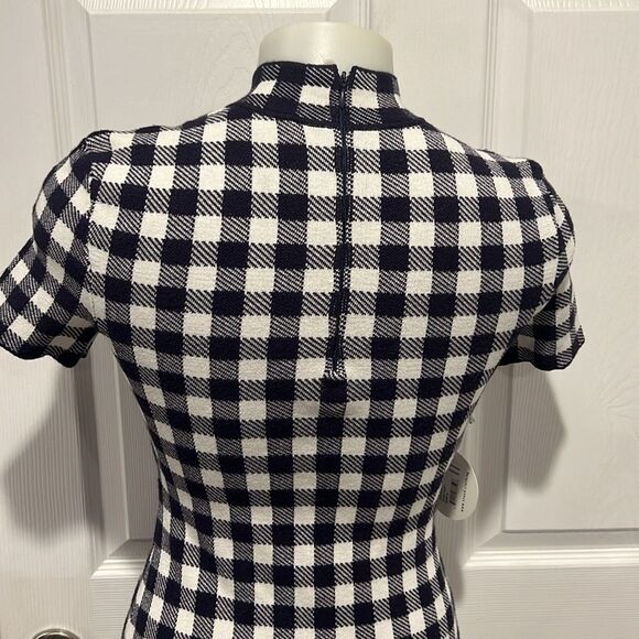 Staud Heli navy & white gingham short sleeve fitted midi dress size Small NWT - Picture 9 of 10